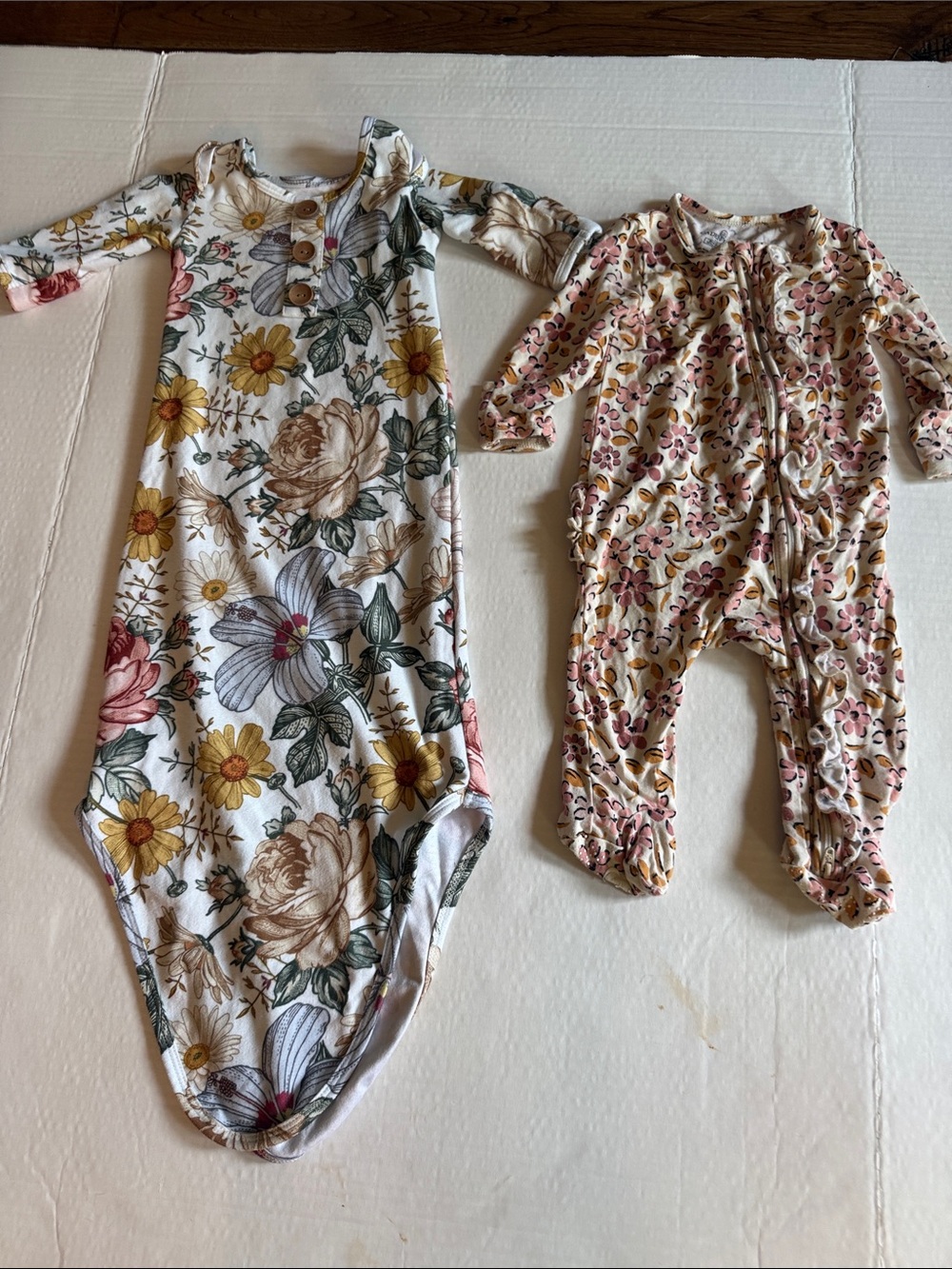 Caden Lane Cream Floral Knot Gown and Matching Footed Romper